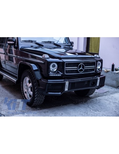 G65 stiliaus priekinės grotelės skirtos Mercedes G-Class W463 (1990-2012), juodos blizgios su chromu