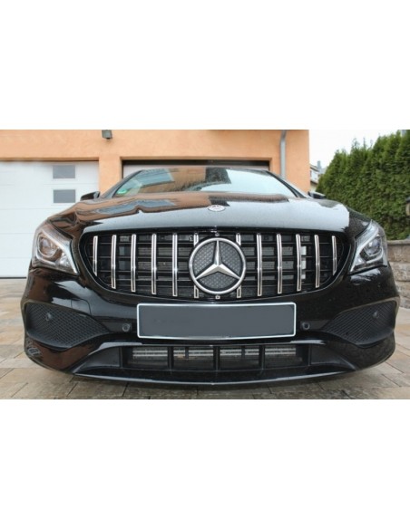 GT-R Panamericana stiliaus priekinės grotelės skirtos Mercedes CLA C117 X117 W117 Facelift (2016-2018), juodos/chromuotos