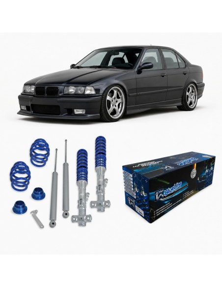 BlueLine coiloverių komplektas skirtas BMW 3 E36 Sedan (1990-1998), Touring (1995-1999), Cabrio (1994-1999) & Coupé (1992-1999)